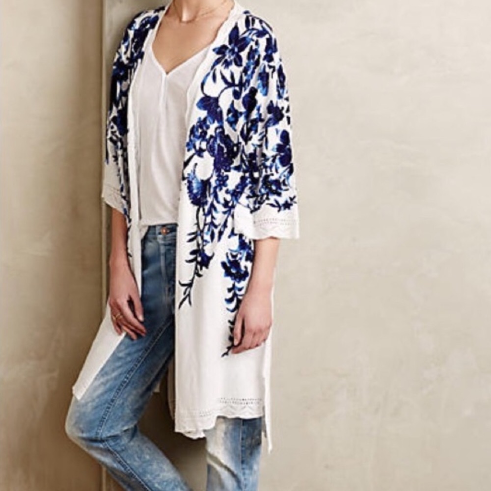 Knitted & Knotted Floral Open Cardigan Sweater M